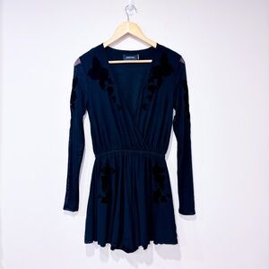 MINKPINK Black romper with velvet‎ flowers